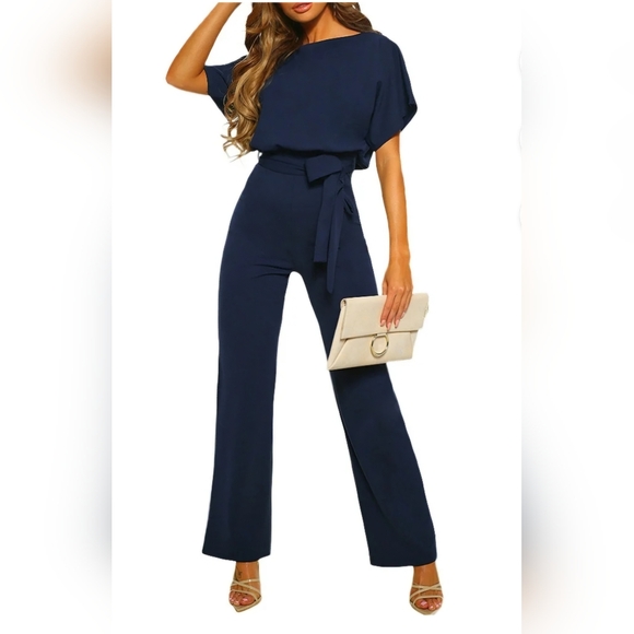 Womens Jumpsuit Belted Wide Leg Romper with Pockets! Large - Picture 4 of 4